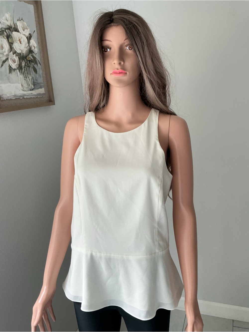 Express Cream Sleeveless Peplum Top L